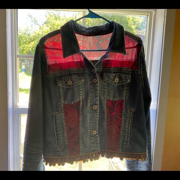Gypsy bohemian jean jacket size XL Arizona upcycled unique - Picture 2 of 11